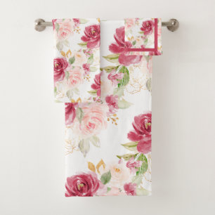 PixDezines H2 Flowers Raspber Blush Roses Bath Towel Set