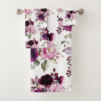 PixDezines H2 Flowers Red Wine Pink Champagne Bath Towel Set
