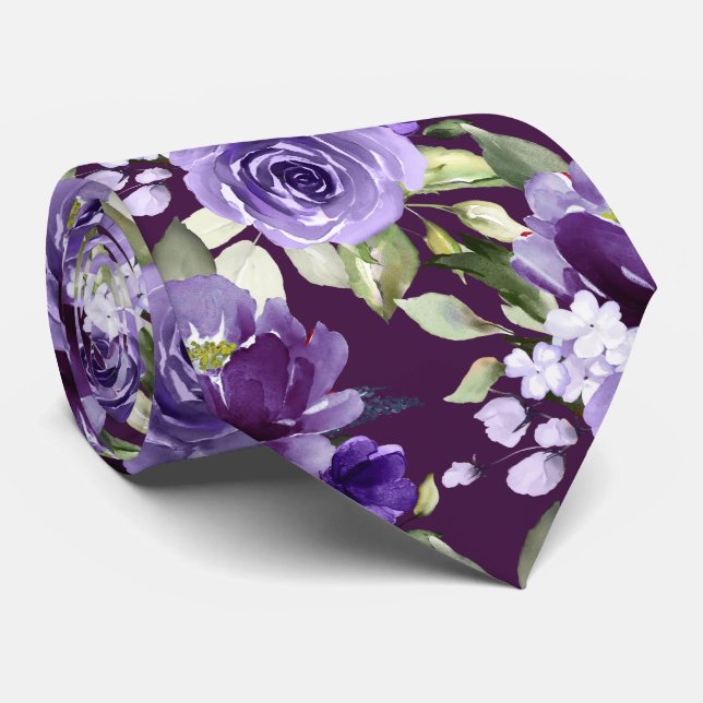 PixDezines H2 Flowers Violet Lavender Purple Roses Tie (Rolled)