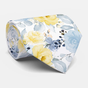 PixDezines H2 Flowers Yellow n Dusty Blue Tie