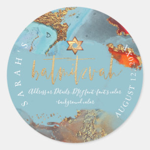 PixDezines H2 Galaxy Modern Abstract Bat Mitzvah Classic Round Sticker