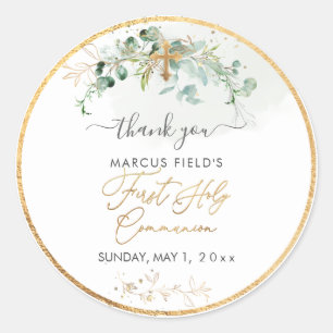 PixDezines H2 Greenery Eucalyptus Holy Communion Classic Round Sticker