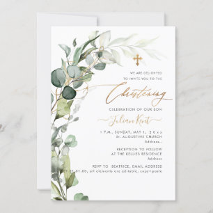 PixDezines H2 Greenery Gum Foliage Christening Inv Invitation