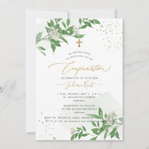 PixDezines H2 Greenery White Blossoms Confirmation Invitation