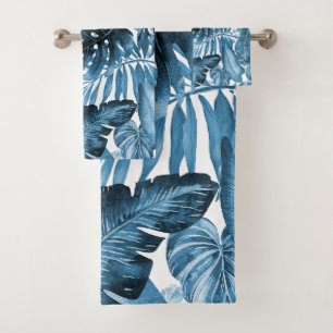 PixDezines H2 Hawaiian Jungle Slate Blue Bath Towel Set