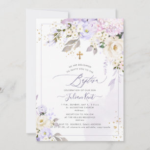 PixDezines H2 Hydrangeas Cream Roses Baptism Invitation