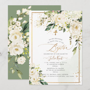 PixDezines H2 Hydrangeas Cream Roses Baptism Invitation