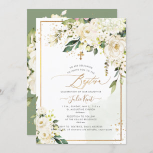 PixDezines H2 Hydrangeas Cream Roses Baptism Invitation