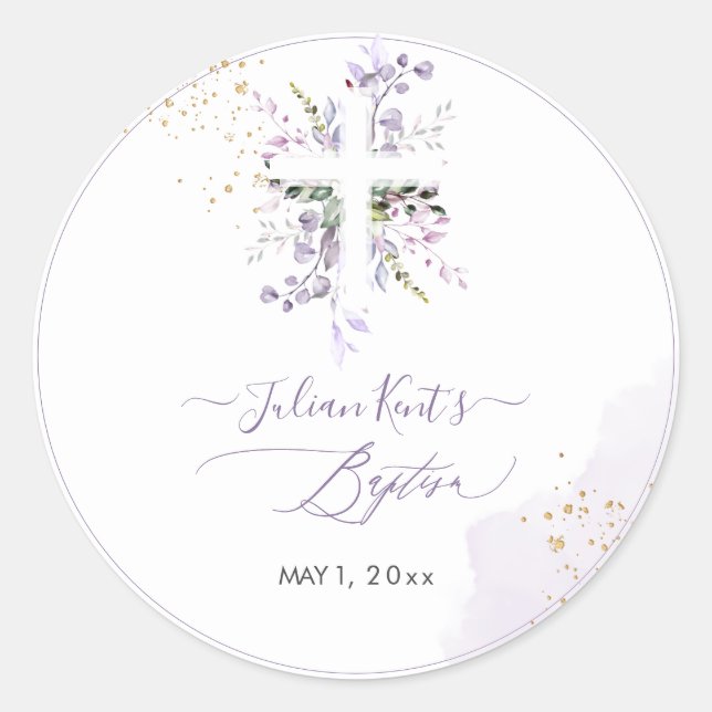 PixDezines H2 Lilac Purple Eucalyptus Baptism Classic Round Sticker (Front)
