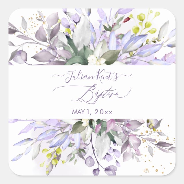 PixDezines H2 Lilac Purple Eucalyptus Baptism Squa Square Sticker (Front)