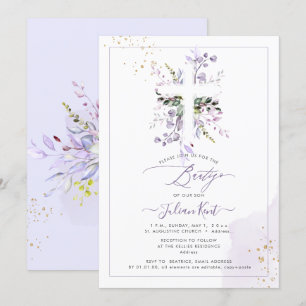 PixDezines H2 Lilac Purple Eucalyptus Bautizo Invitation