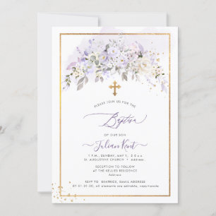 PixDezines H2 Lilac Purple Flowers Baptism Invitation