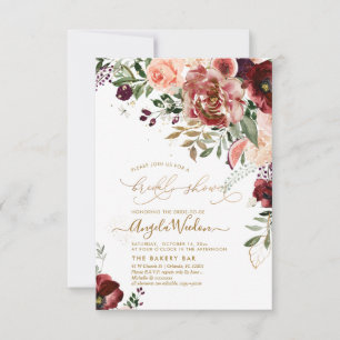 PixDezines H2 Marsala Red Autumn Bridal Shower Invitation