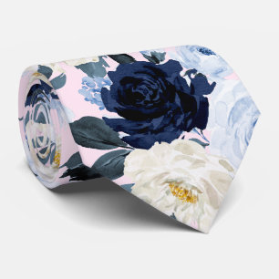 PixDezines H2 Navy+Dusty Blue Roses Tie