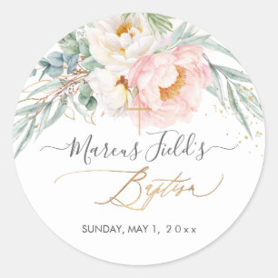 PixDezines H2 Peonies Eucalyptus Baptism Classic Round Sticker