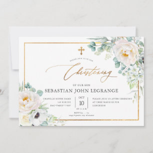 PixDezines H2 Peonies Eucalyptus Christening Invitation