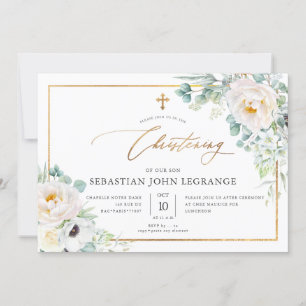 PixDezines H2 Peonies Eucalyptus Christening  Invitation