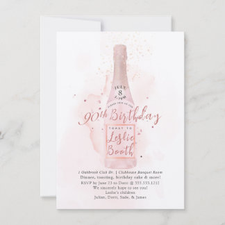 PixDezines H2 Pink Champagne 90 Birthday Invitation