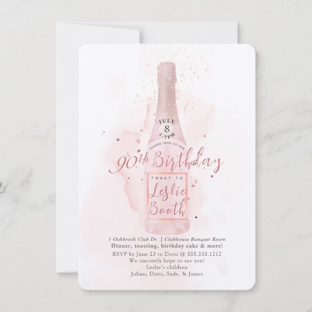 PixDezines H2 Pink Champagne 90 Birthday Invitation (Front)
