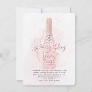 PixDezines H2 Pink Champagne 90 Birthday Invitation