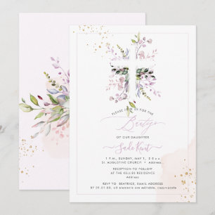 PixDezines H2 Pink Eucalyptus Bautizo Invitation