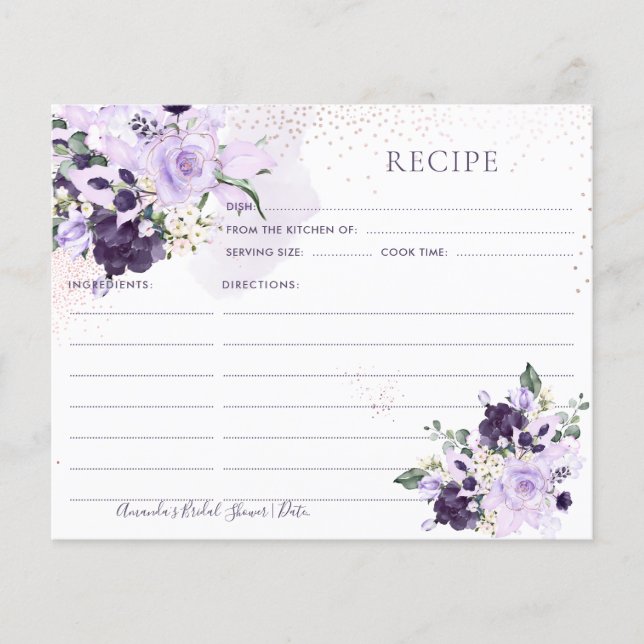 PixDezines H2 Purple Flowers Recipe Card (Front)