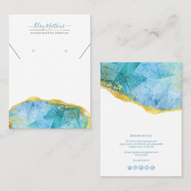 PixDezines H2 Quartz Crystal Aqua Blue Gold Business Card (Front/Back)