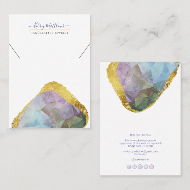 PixDezines H2 Quartz Crystal Ombre Blue Purple Bus Business Card (Front/Back)