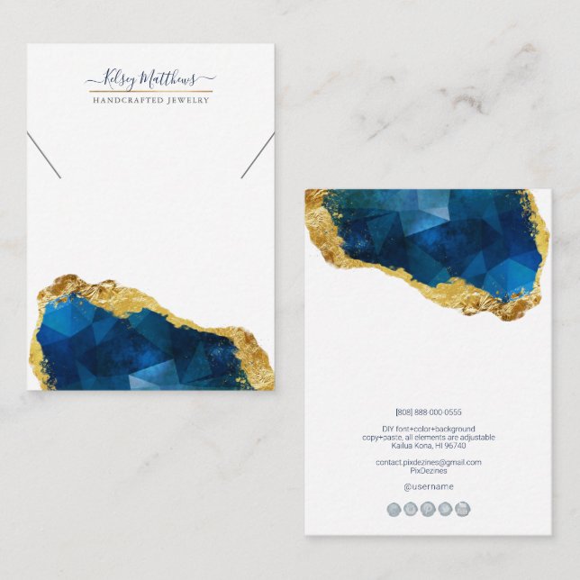 PixDezines H2 Quartz Crystal Sapphire Blue Gold Business Card (Front/Back)