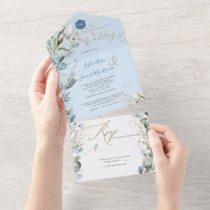 PixDezines H2 Rustic Dusty Blue Eucalyptus Gold All In One Invitation
