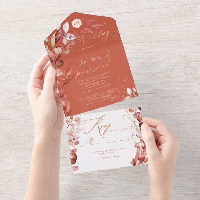 PixDezines H2 Rustic Fall Eucalyptus Gold Dust All In One Invitation (Tearaway)