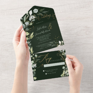 PixDezines H2 Rustic Gum Eucalyptus Green Gold All In One Invitation
