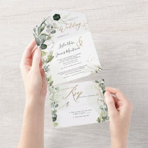 PixDezines H2 Rustic Gum Eucalyptus Green Gold All In One Invitation