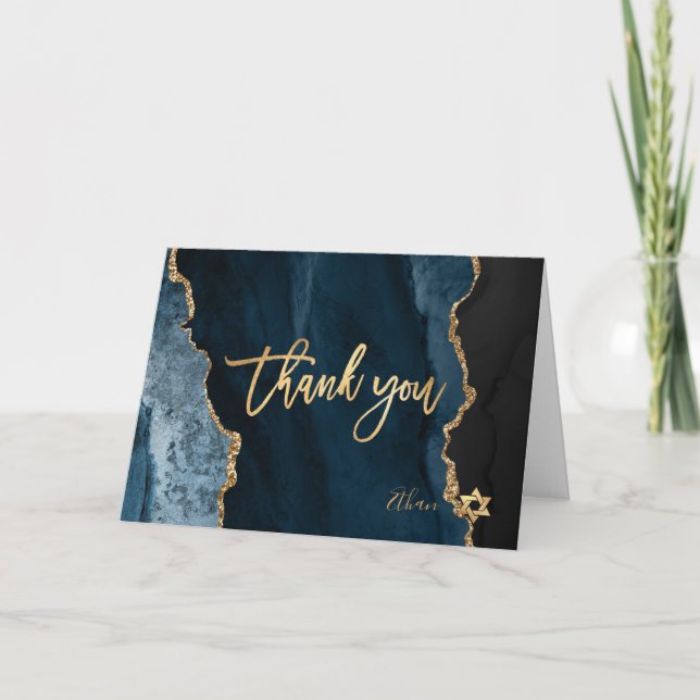 PixDezines H2 Slate Blue Agate Mitzvah ✡ Thank You Card (Front)