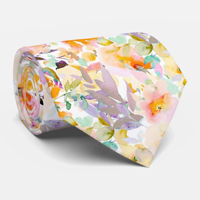 PixDezines H2 Spring Flowers Blush Mustard Tie (Rolled)