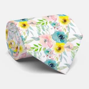 PixDezines H2 Spring Flowers Blush Teal Yellow Tie