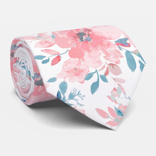 PixDezines H2 Spring Flowers Pink Blue Tie (Rolled)