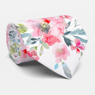 PixDezines H2 Spring Flowers Pink Red Dusty Blue  Tie