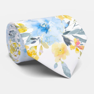 PixDezines H2 Spring Flowers Yellow Blue Roses Tie