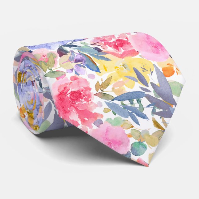 PixDezines H2 Summer Flowers Bright Hues Tie (Rolled)
