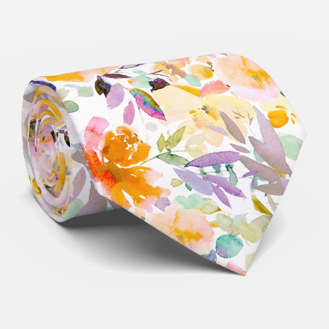 PixDezines H2 Summer Flowers Bright Hues Tie (Rolled)
