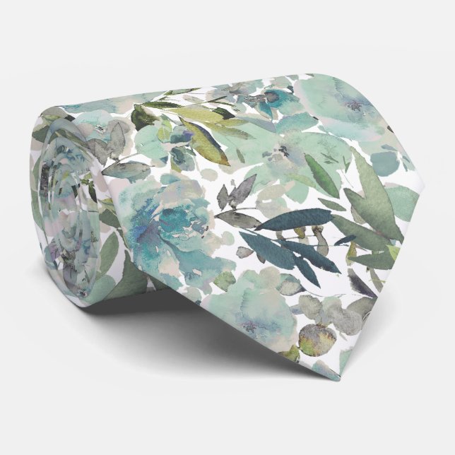 PixDezines H2 Summer Flowers Green Hues Tie (Rolled)