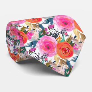 PixDezines H2 Summer Flowers Hot Pink Orange Tie