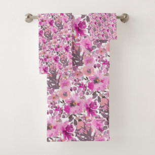 PixDezines H2 Summer Flowers Magenta Mauve Bath Towel Set