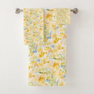 PixDezines H2 Summer Flowers Yellow Hues Bath Towel Set