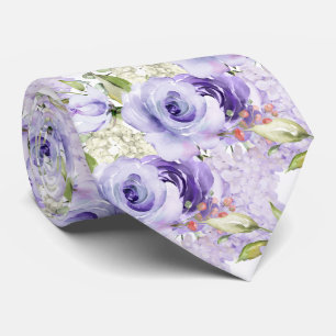 PixDezines H2 Summer Purple Roses Hydrangea Tie