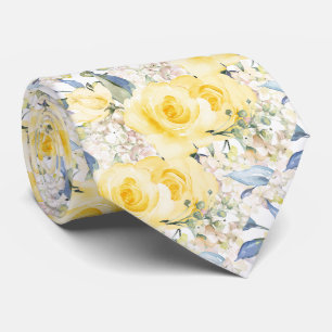 PixDezines H2 Summer Yellow Roses Crm Hydrangea Tie