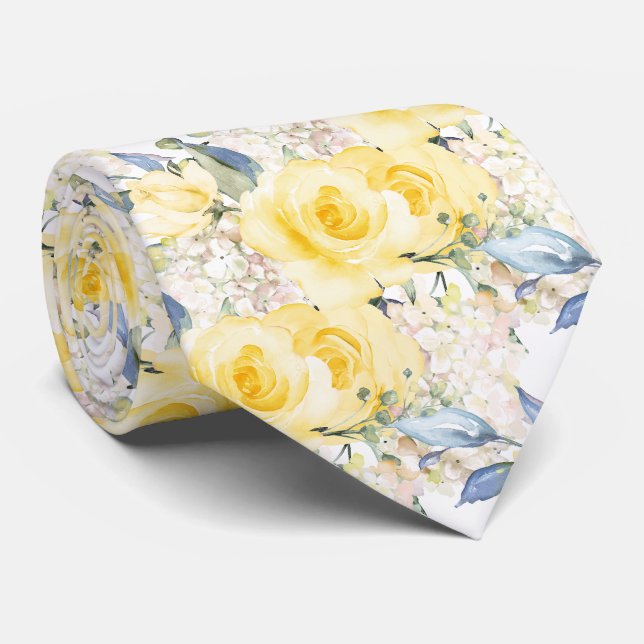 PixDezines H2 Summer Yellow Roses Crm Hydrangea Tie (Rolled)