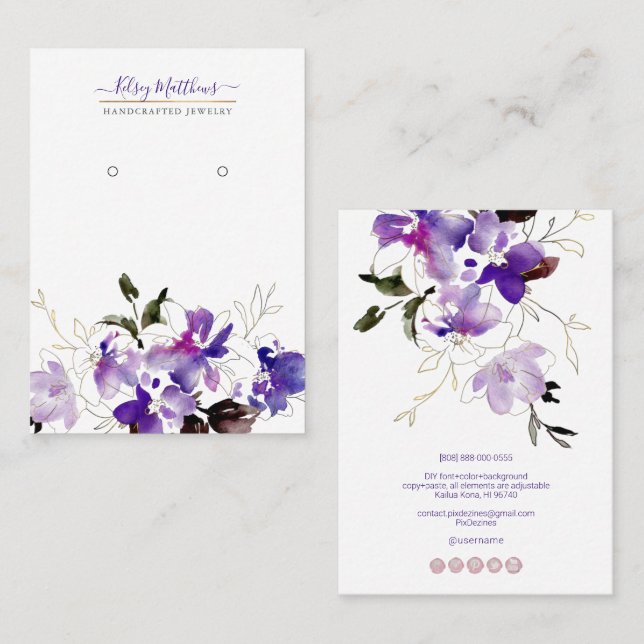 PixDezines H2 Sweetpeas Violet Purple Earrings Business Card (Front/Back)