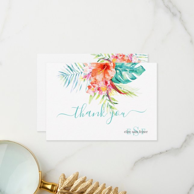 PixDezines H2 Tropical Flowers+Foliage Thank You Card (Front/Back In Situ)